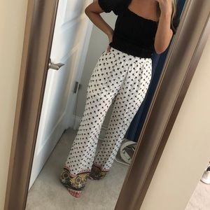 White patterned wide-leg pants